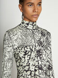 Detail image of model wearing Mixed Floral Jersey Top in PEARL/BLACK