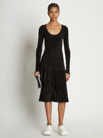 Front full length image of model wearing Scoop Neck Chenille Dress in BLACK