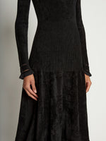 Detail image of model wearing Scoop Neck Chenille Dress in BLACK