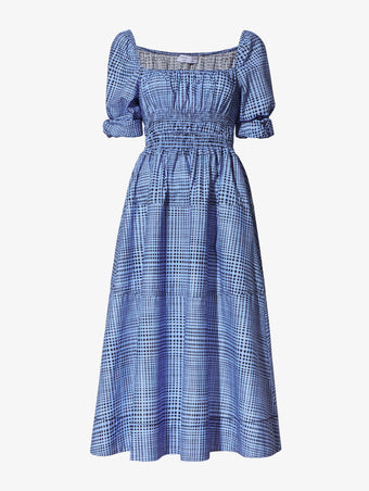 Still Life image of Grid Poplin Square Neck Dress in PERIWINKLE/BLACK