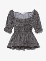 Still Life image of Grid Poplin Square Neck Top in CREAM/BLACK