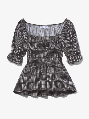 Still Life image of Grid Poplin Square Neck Top in CREAM/BLACK