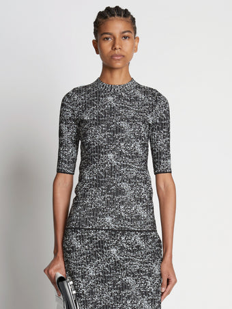 Front cropped image of model wearing Speckle Knit Sweater in PEARL/BLACK