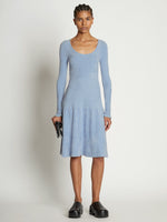 Front full length image of model wearing Scoop Neck Chenille Dress in PERIWINKLE