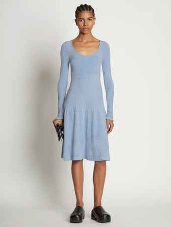 Front full length image of model wearing Scoop Neck Chenille Dress in PERIWINKLE
