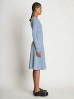Side full length image of model wearing Scoop Neck Chenille Dress in PERIWINKLE