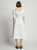 Back full length image of model wearing Square Neck Poplin Dress in OFF WHITE