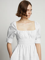 Detail image of model wearing Square Neck Poplin Dress in OFF WHITE