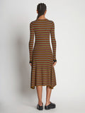 Back full length image of model wearing Stripe Knit Dress in VERMILLION MULTI