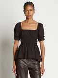 Front cropped image of model wearing Square Neck Poplin Top in BLACK