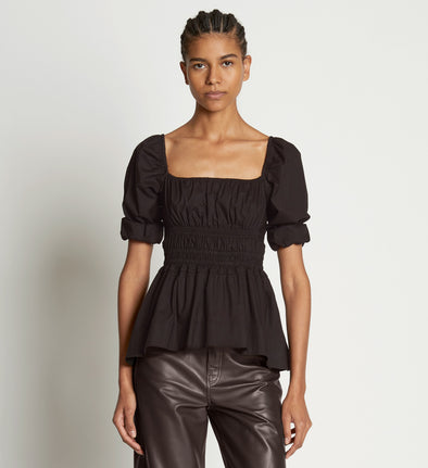 Front cropped image of model wearing Square Neck Poplin Top in BLACK