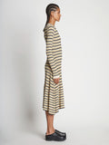 Side full length image of model wearing Stripe Knit Dress in CREAM MULTI