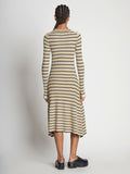 Back full length image of model wearing Stripe Knit Dress in CREAM MULTI