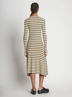 Back full length image of model wearing Stripe Knit Dress in CREAM MULTI