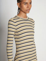 Detail image of model wearing Stripe Knit Dress in CREAM MULTI