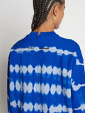 Detail image of model wearing Tie Dye Sweatshirt in BRIGHT BLUE/PERIWINKLE