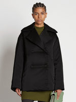 Front cropped image of model wearing Satin Jacket in BLACK