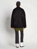 Back full length image of model wearing Satin Jacket in BLACK