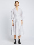 Front full length image of model wearing Poplin V-Neck Dress in WHITE