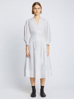 Front full length image of model wearing Poplin V-Neck Dress in WHITE