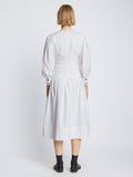 Back full length image of model wearing Poplin V-Neck Dress in WHITE