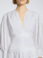 Detail image of model wearing Poplin V-Neck Dress in WHITE