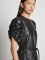 Detail image of model wearing Leather Belted Top in BLACK