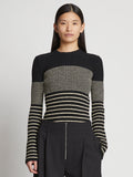 Front cropped image of model wearing Boucle Mini Stripe Sweater in BLACK MULTI