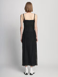 Back full length image of model wearing Embroidered Stone Chiffon Dress in BLACK MULTI