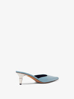 Back 3/4 image of Spike Mules in Light/Pastel Blue