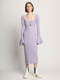 Front full length image of model wearing Fluted Rib Knit Dress in LAVENDER