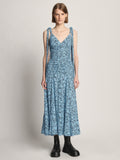 Front full length image of model wearing Printed Crepe De Chine Tank Dress in BLUE MULTI