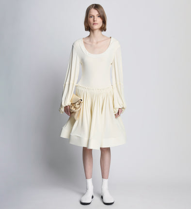 Front full length image of model wearing Viscose Crepe Jersey Dress in ECRU