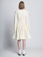 Back full length image of model wearing Viscose Crepe Jersey Dress in ECRU