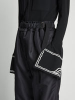 Detail image of model wearing Silk Nylon Taffeta Pants in BLACK