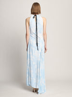 Back full length image of model wearing Floral Garment Printed Dress in BLUE MULTI