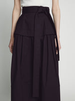 Detail image of model wearing Poplin Belted Skirt in BLACK