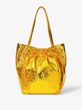 Front image of Metallic Drawstring Tote in GOLD