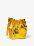 Side image of Metallic Drawstring Tote in GOLD