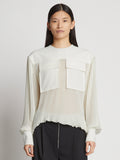 Front cropped image of Sheer Pleated Flou Top in WHITE