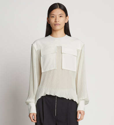 Front cropped image of Sheer Pleated Flou Top in WHITE
