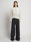 Front image of Sheer Pleated Flou Top in WHITE
