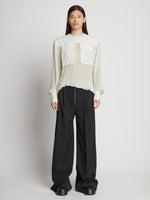 Front image of Sheer Pleated Flou Top in WHITE