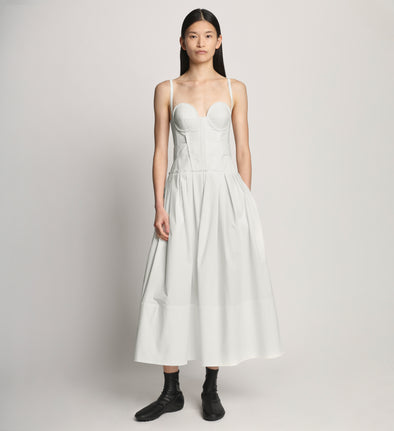 Front full length image of model wearing Poplin Bustier Dress in WHITE