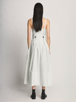 Back full length image of model wearing Poplin Bustier Dress in WHITE