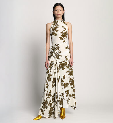 Front full length image of model wearing Floral Garment Printed Dress in ECRU MULTI
