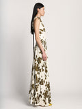 Side full length image of model wearing Floral Garment Printed Dress in ECRU MULTI