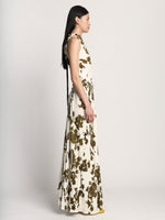 Side full length image of model wearing Floral Garment Printed Dress in ECRU MULTI
