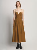 Front full length image of model wearing Poplin Bustier Dress in TOBACCO