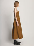 Side full length image of model wearing Poplin Bustier Dress in TOBACCO